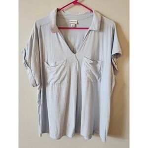Ava & Viv Short Sleeve‎ V-Neck Top Women's Size 2X Blue